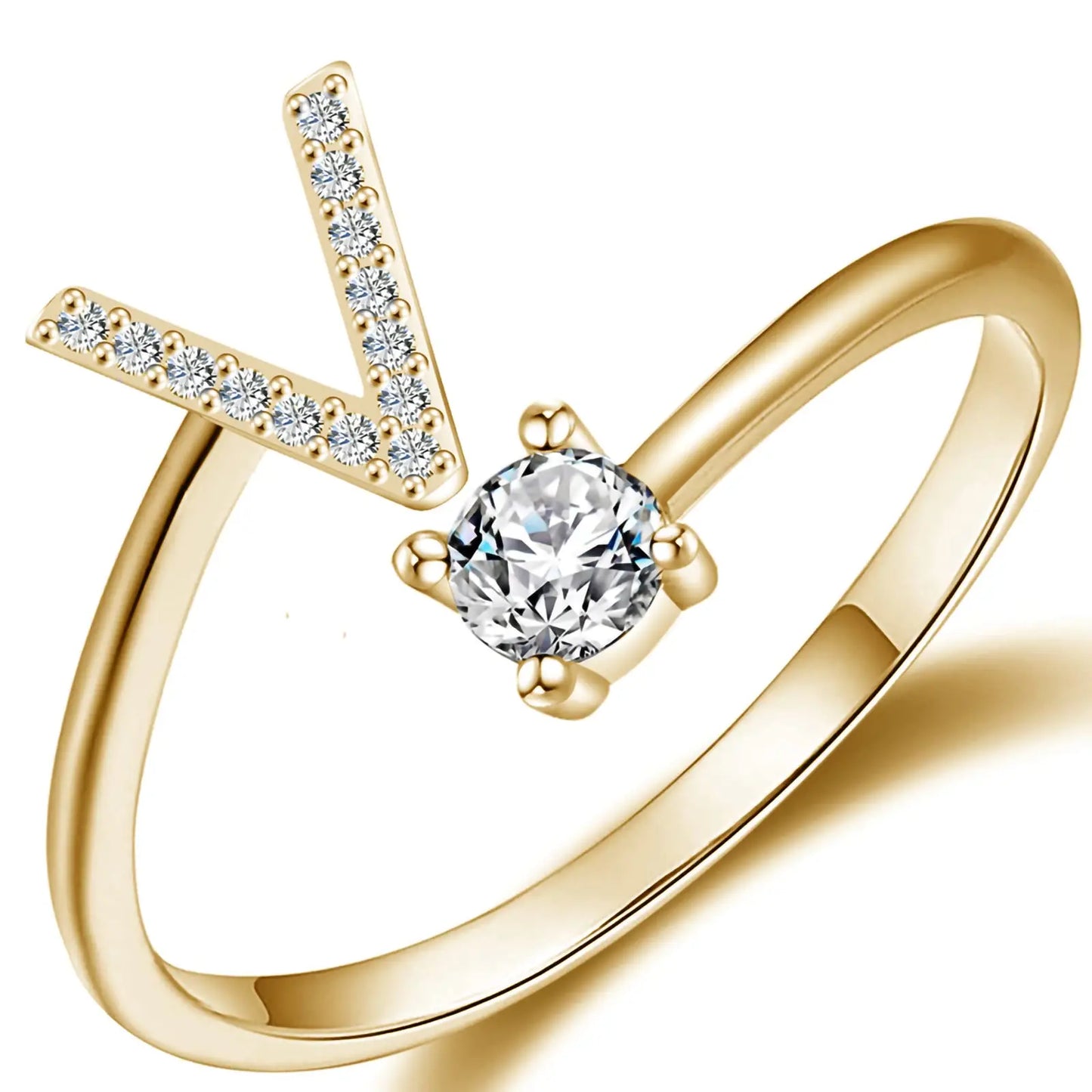 Initial Letter Ring for Women Girls Gold Stackable Alphabet Rings with Initial Adjustable Crystal Inlaid Initial Rings