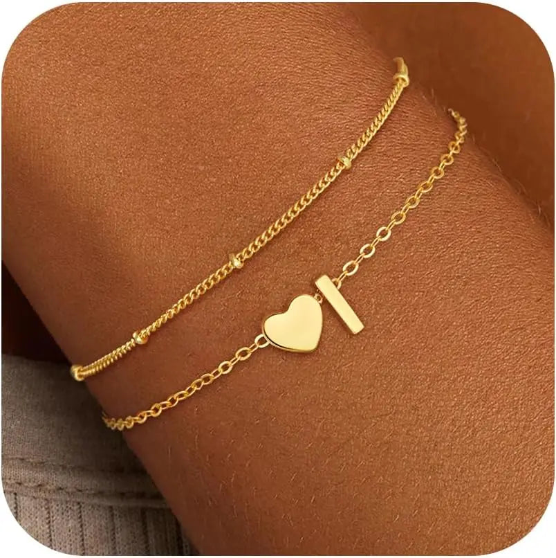 Initial Bracelets for Women Girls Waterproof 18K Gold Plated Stainless Steel Heart Initial Bracelet Trendy Stuff Jewelry Gifts
