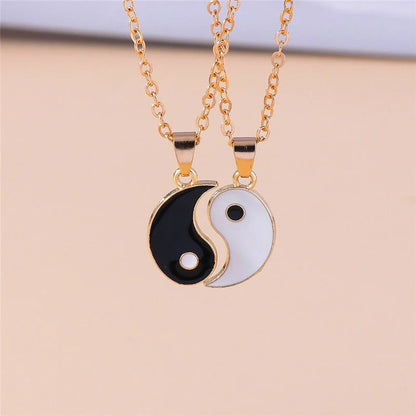 Aihua Hot Selling Enamel Yin Yang Tai Chi Necklace for Women Men Birthday Gift BFF Best Friends Couple Matching Pendant Necklace