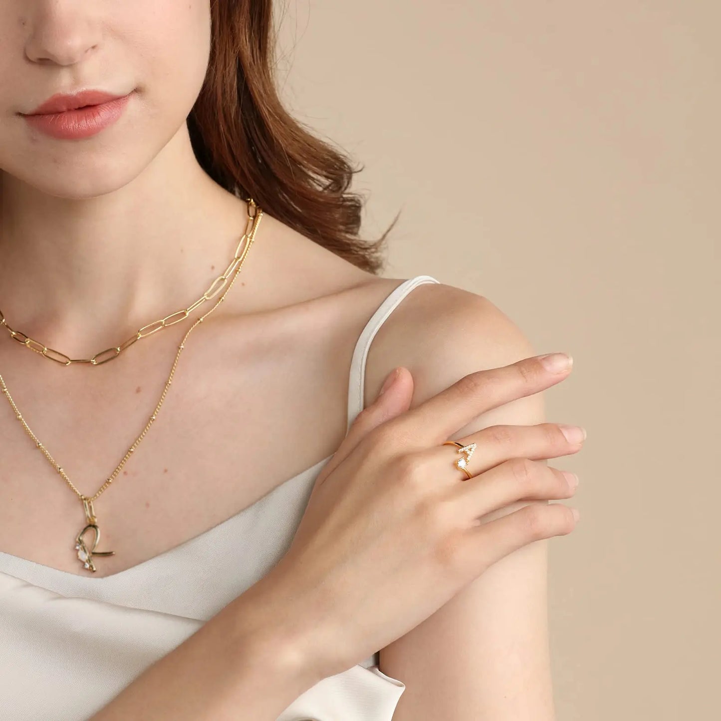 Initial Letter Ring for Women Girls Gold Stackable Alphabet Rings with Initial Adjustable Crystal Inlaid Initial Rings