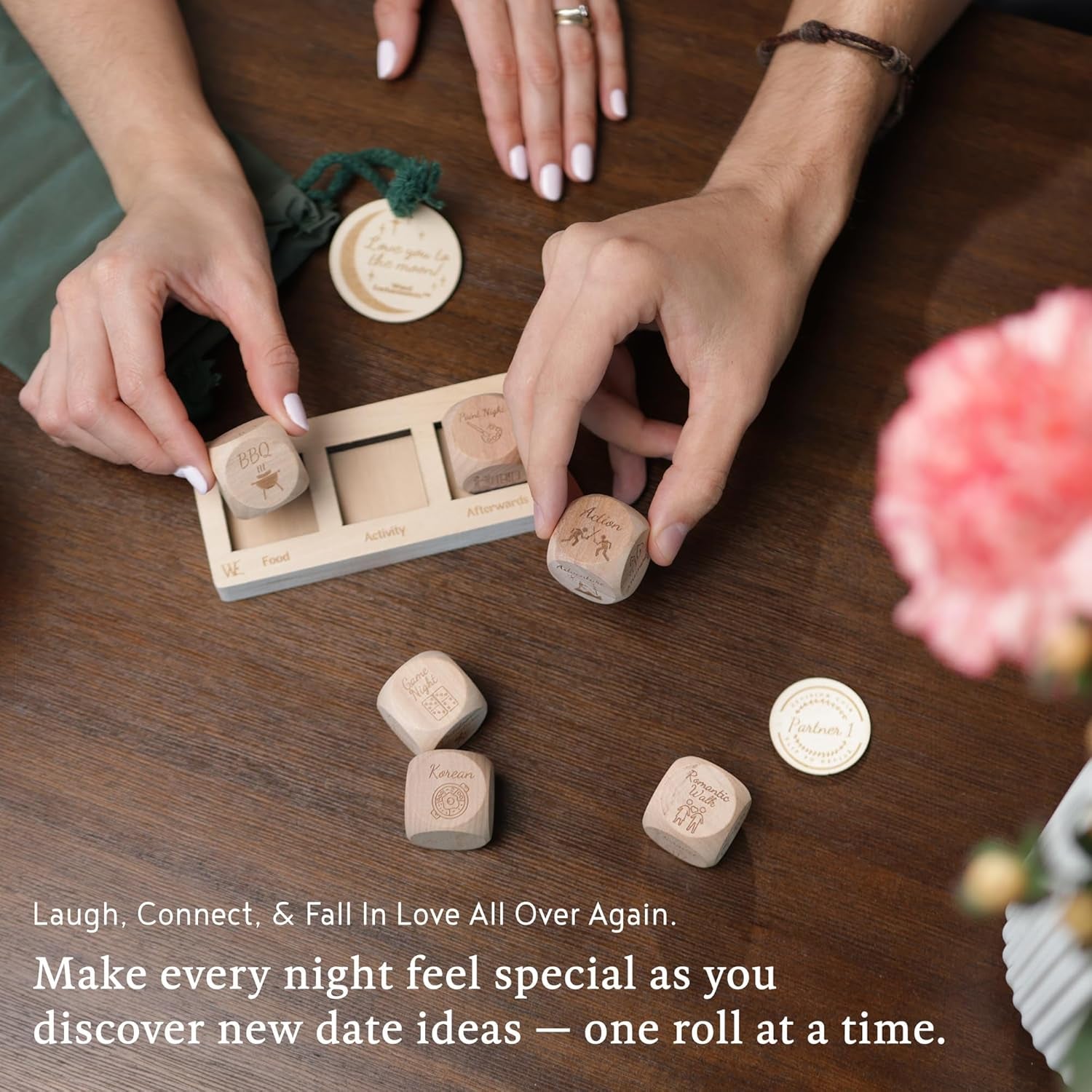 Deluxe Date Night Dice Game – 6 Dice, Decision Coin, Game Board & Carry Bag – Couples Gift for Newlyweds, Anniversary, Wedding, Bachelorette, Bridal Shower, Valentine'S Day – Wife, Husband, Girlfriend