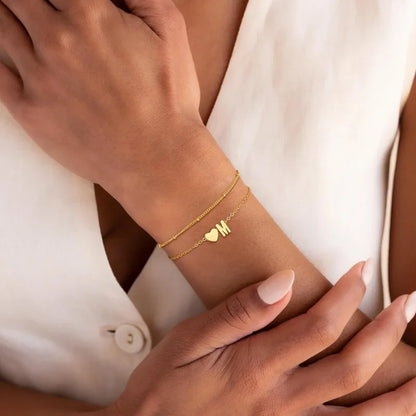Initial Bracelets for Women Girls Waterproof 18K Gold Plated Stainless Steel Heart Initial Bracelet Trendy Stuff Jewelry Gifts
