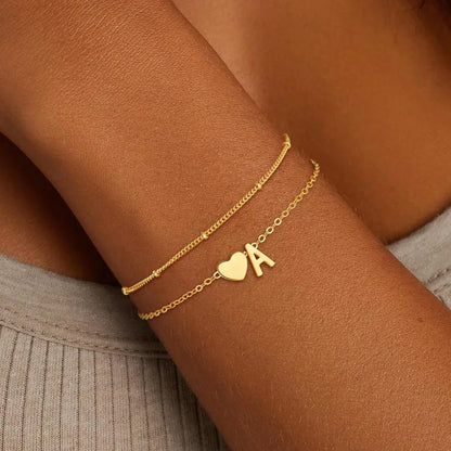 Initial Bracelets for Women Girls Waterproof 18K Gold Plated Stainless Steel Heart Initial Bracelet Trendy Stuff Jewelry Gifts