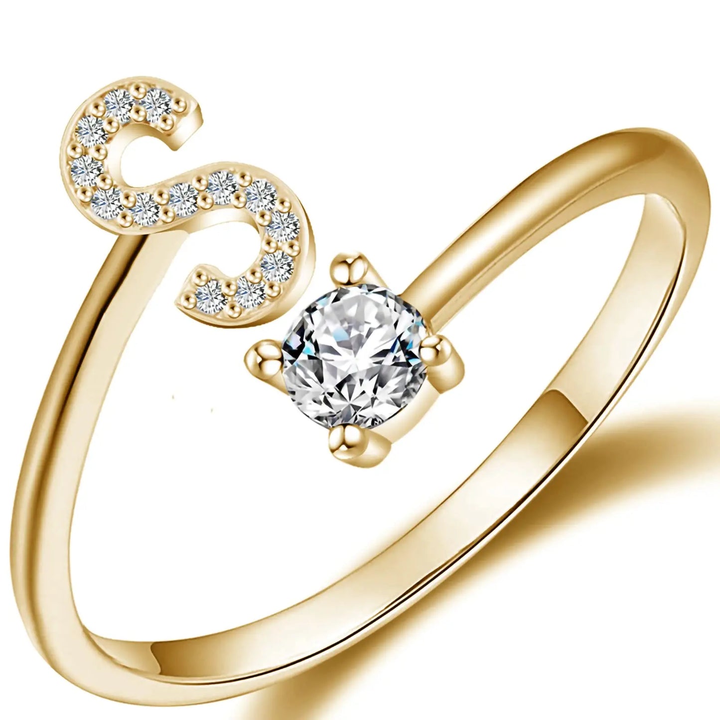 Initial Letter Ring for Women Girls Gold Stackable Alphabet Rings with Initial Adjustable Crystal Inlaid Initial Rings