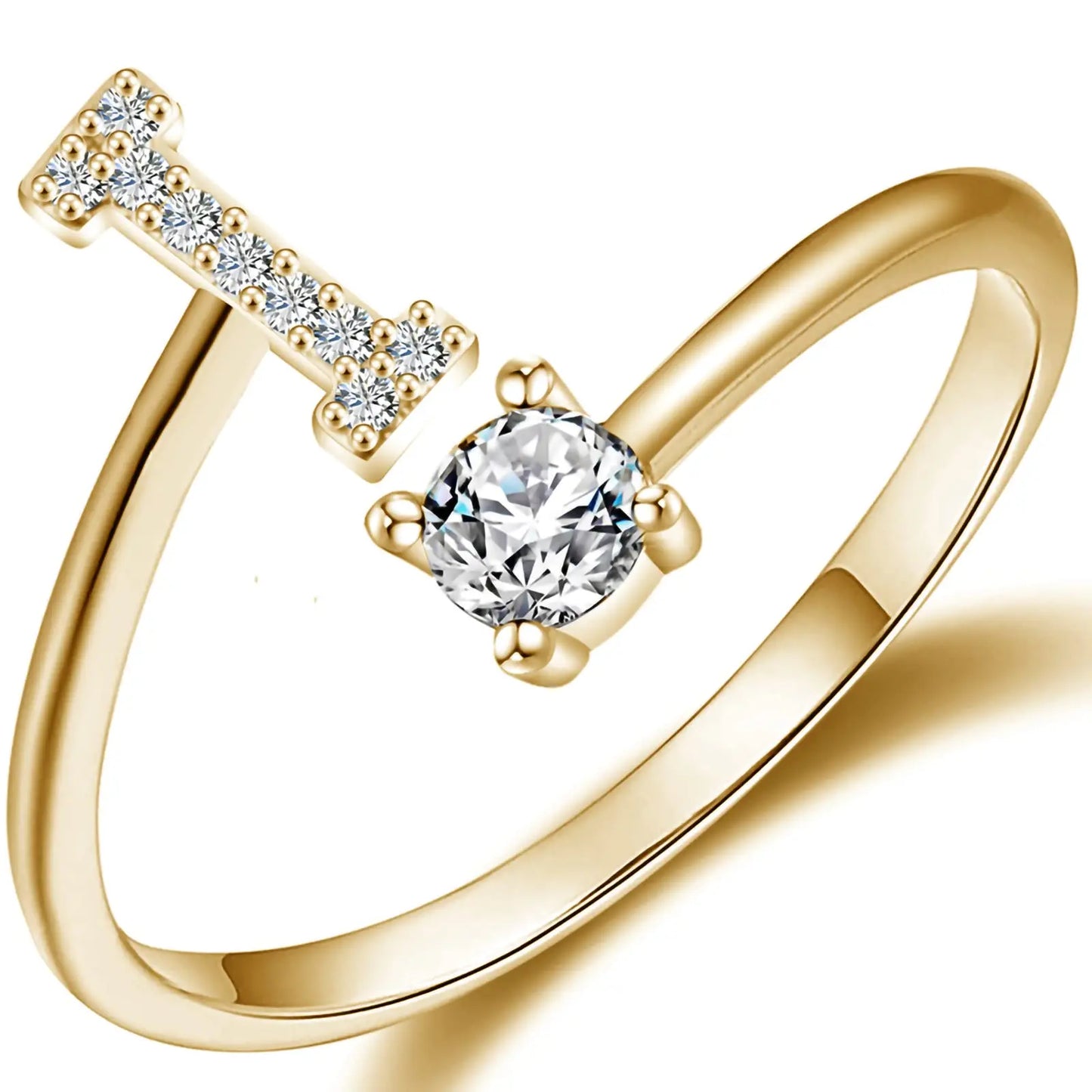 Initial Letter Ring for Women Girls Gold Stackable Alphabet Rings with Initial Adjustable Crystal Inlaid Initial Rings