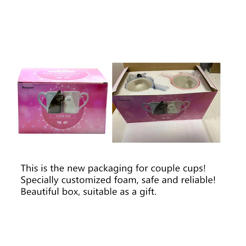 2Pcs 3D Cat Cup Stereo Cat Couple Ceramic Mug Pink and Blue Cat Kiss Cat to Mugs Valentine'S Day Gift Marriage Housewarming