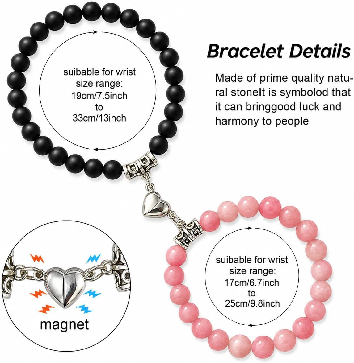 Matching Heart Magnetic Bracelets - Valentine'S Day Gifts for Couple, Boyfriend, Girlfriend, Husband, Wife, Lovers