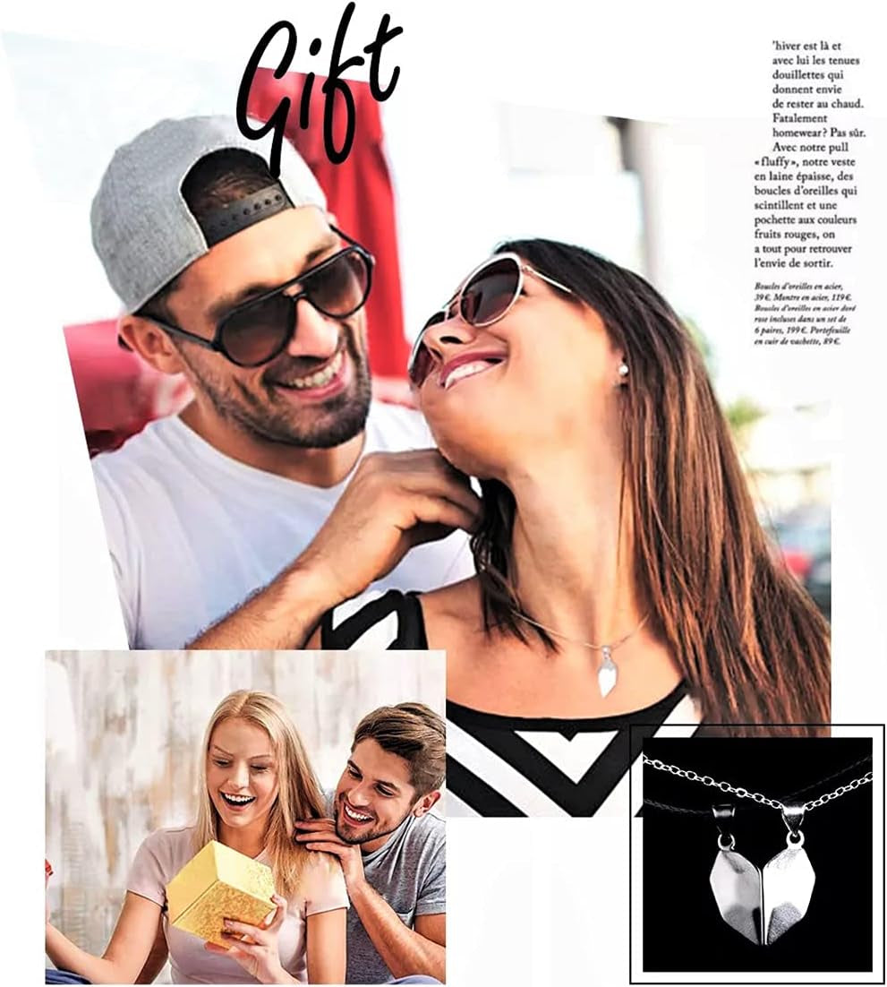 Two Souls One Heart Pendant Necklaces for Couple,Wishing Stone Creative Magnet Couples Necklace