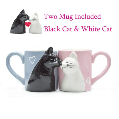 2Pcs 3D Cat Cup Stereo Cat Couple Ceramic Mug Pink and Blue Cat Kiss Cat to Mugs Valentine'S Day Gift Marriage Housewarming