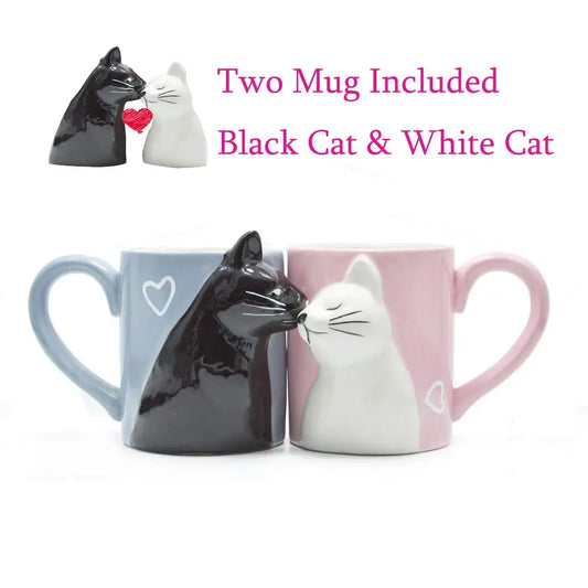 2Pcs 3D Cat Cup Stereo Cat Couple Ceramic Mug Pink and Blue Cat Kiss Cat to Mugs Valentine'S Day Gift Marriage Housewarming