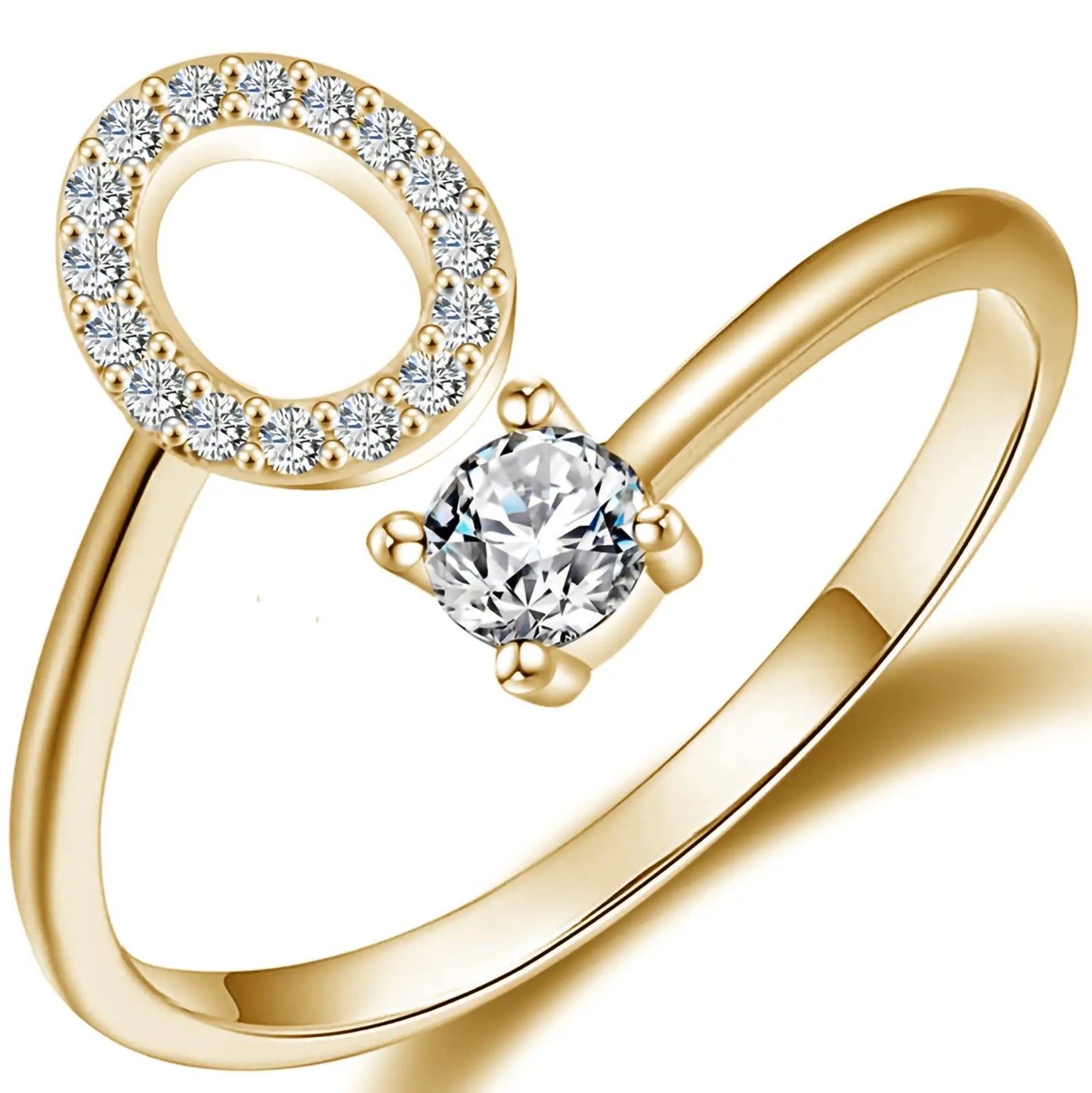 Initial Letter Ring for Women Girls Gold Stackable Alphabet Rings with Initial Adjustable Crystal Inlaid Initial Rings