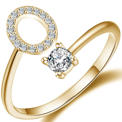 Initial Letter Ring for Women Girls Gold Stackable Alphabet Rings with Initial Adjustable Crystal Inlaid Initial Rings