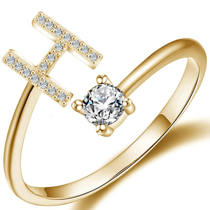 Initial Letter Ring for Women Girls Gold Stackable Alphabet Rings with Initial Adjustable Crystal Inlaid Initial Rings