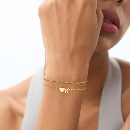 Initial Bracelets for Women Girls Waterproof 18K Gold Plated Stainless Steel Heart Initial Bracelet Trendy Stuff Jewelry Gifts
