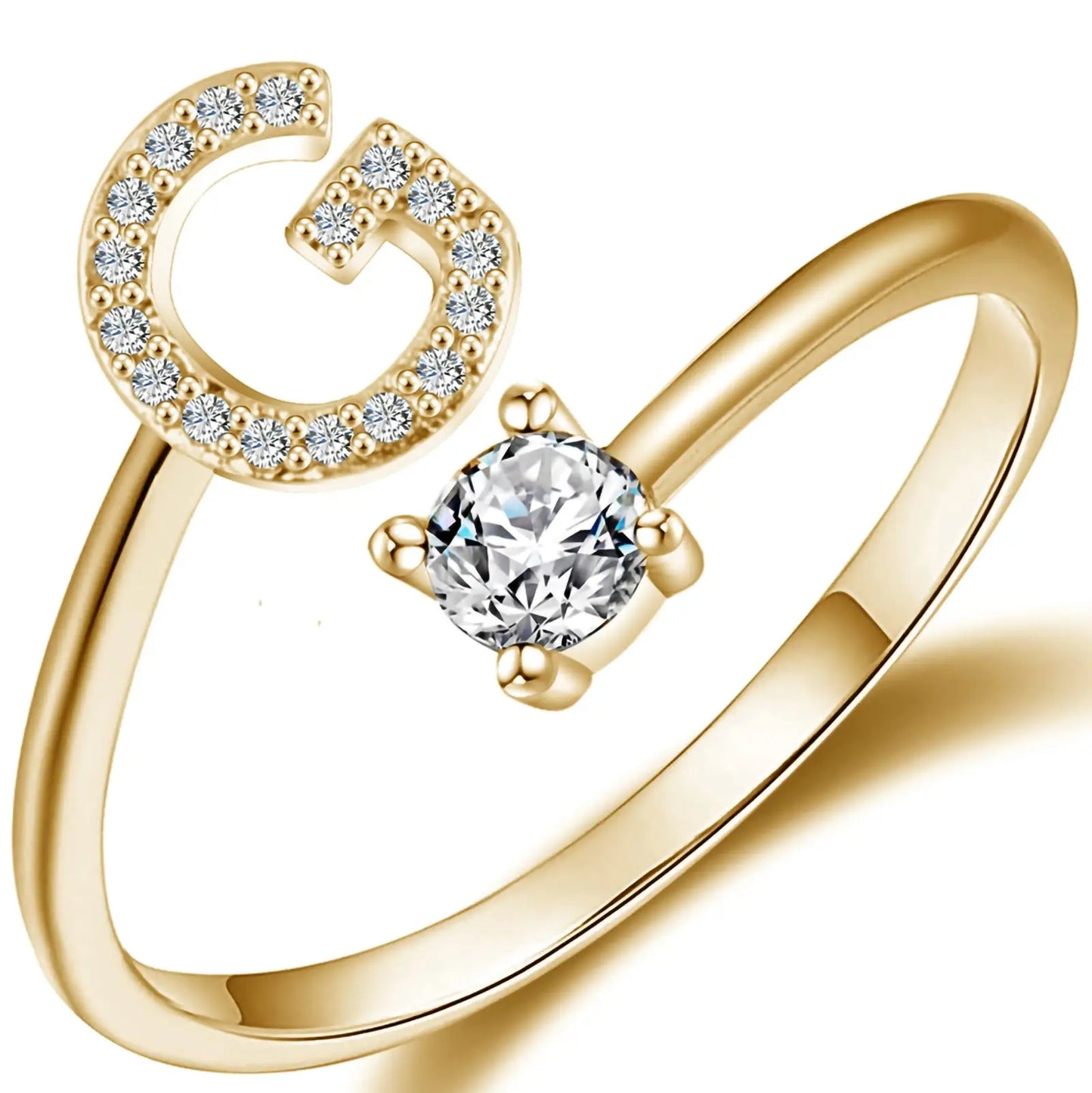 Initial Letter Ring for Women Girls Gold Stackable Alphabet Rings with Initial Adjustable Crystal Inlaid Initial Rings