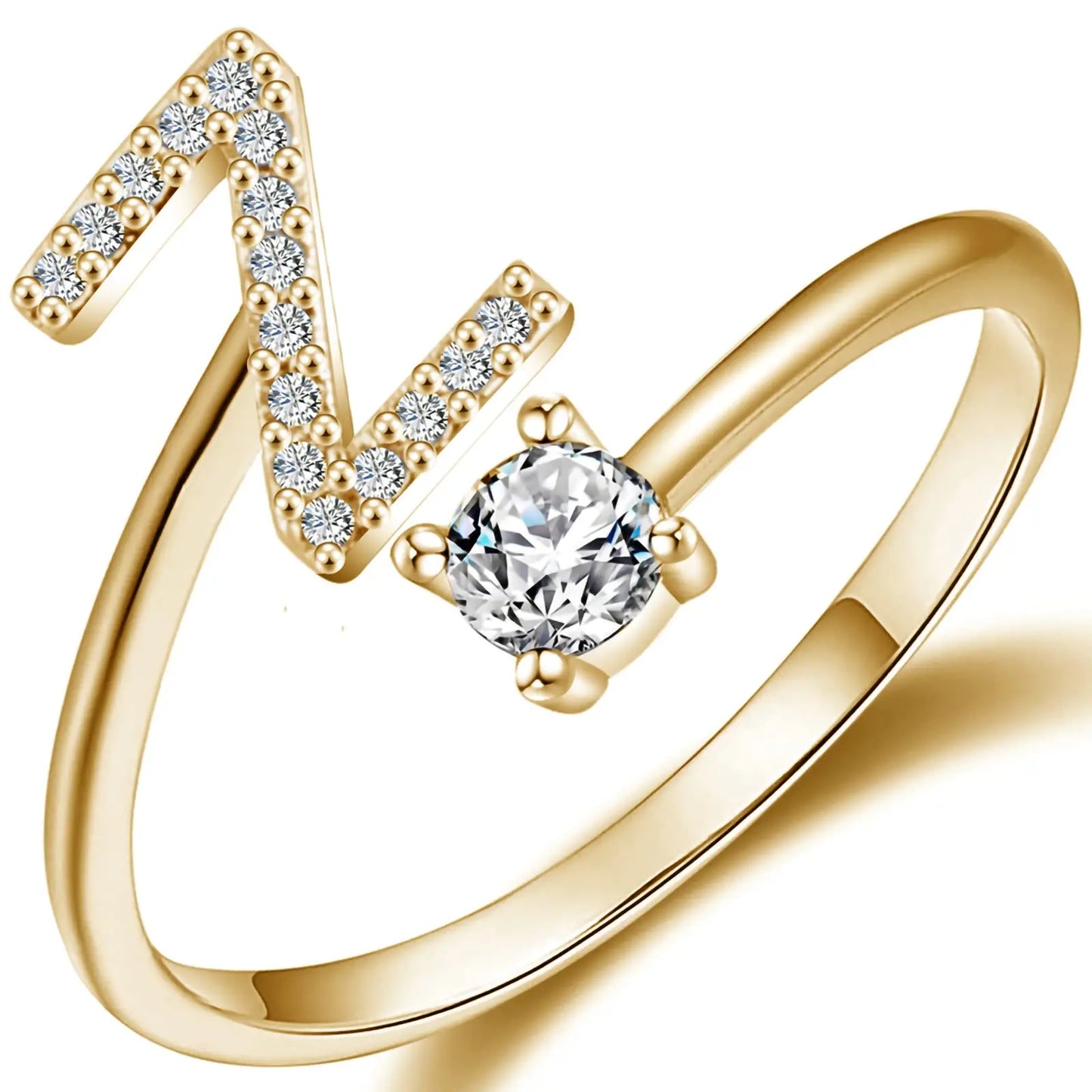 Initial Letter Ring for Women Girls Gold Stackable Alphabet Rings with Initial Adjustable Crystal Inlaid Initial Rings
