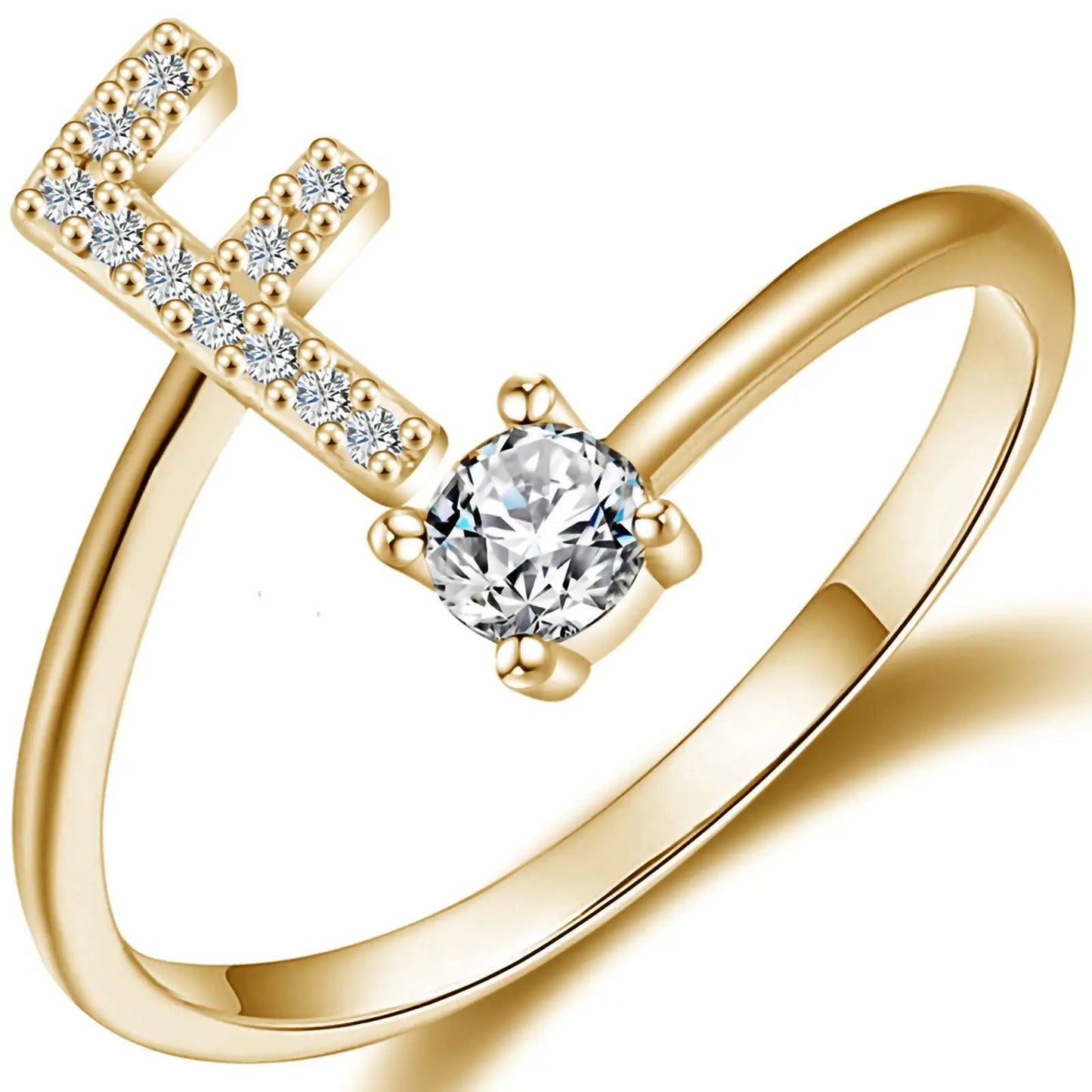Initial Letter Ring for Women Girls Gold Stackable Alphabet Rings with Initial Adjustable Crystal Inlaid Initial Rings