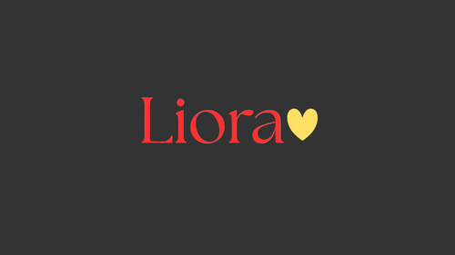 The word 'Liora' in red serif lettering with a small yellow heart symbol next to it, centered on a plain white background.