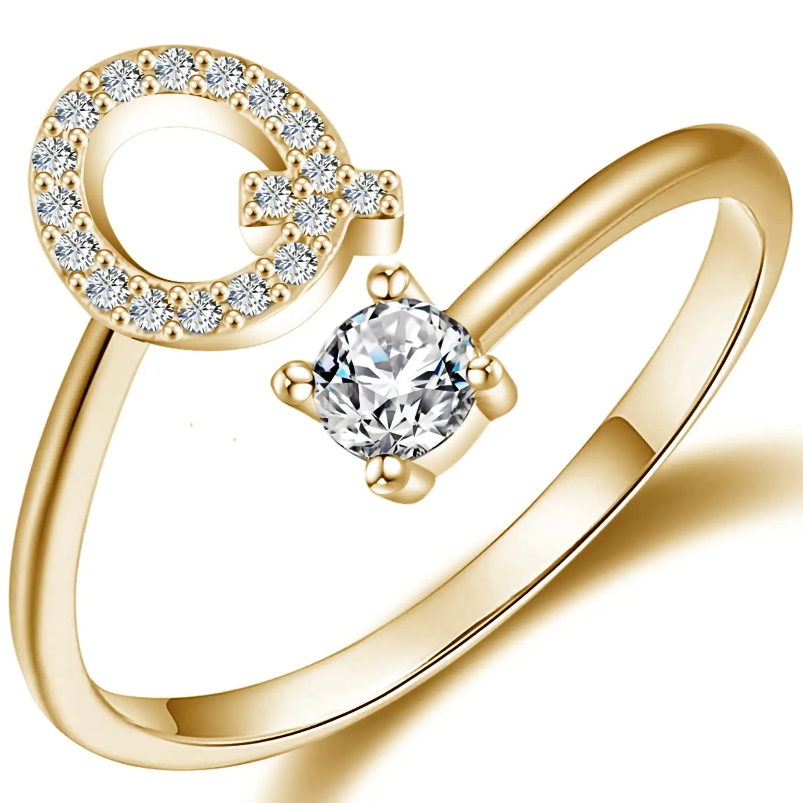 Initial Letter Ring for Women Girls Gold Stackable Alphabet Rings with Initial Adjustable Crystal Inlaid Initial Rings