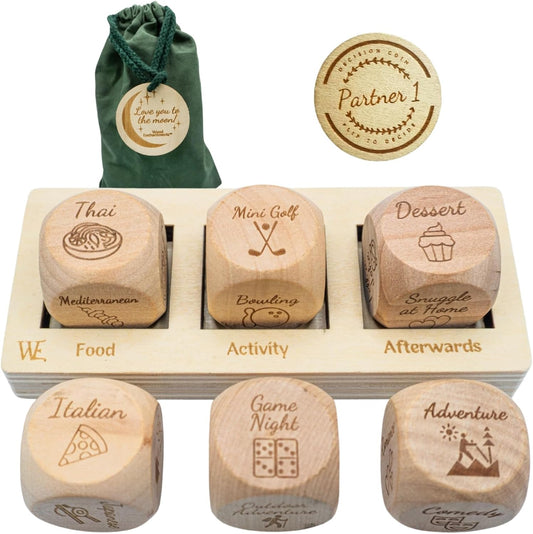 Deluxe Date Night Dice Game – 6 Dice, Decision Coin, Game Board & Carry Bag – Couples Gift for Newlyweds, Anniversary, Wedding, Bachelorette, Bridal Shower, Valentine'S Day – Wife, Husband, Girlfriend