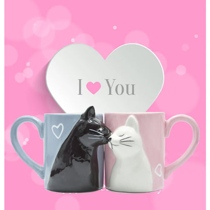 2Pcs 3D Cat Cup Stereo Cat Couple Ceramic Mug Pink and Blue Cat Kiss Cat to Mugs Valentine'S Day Gift Marriage Housewarming