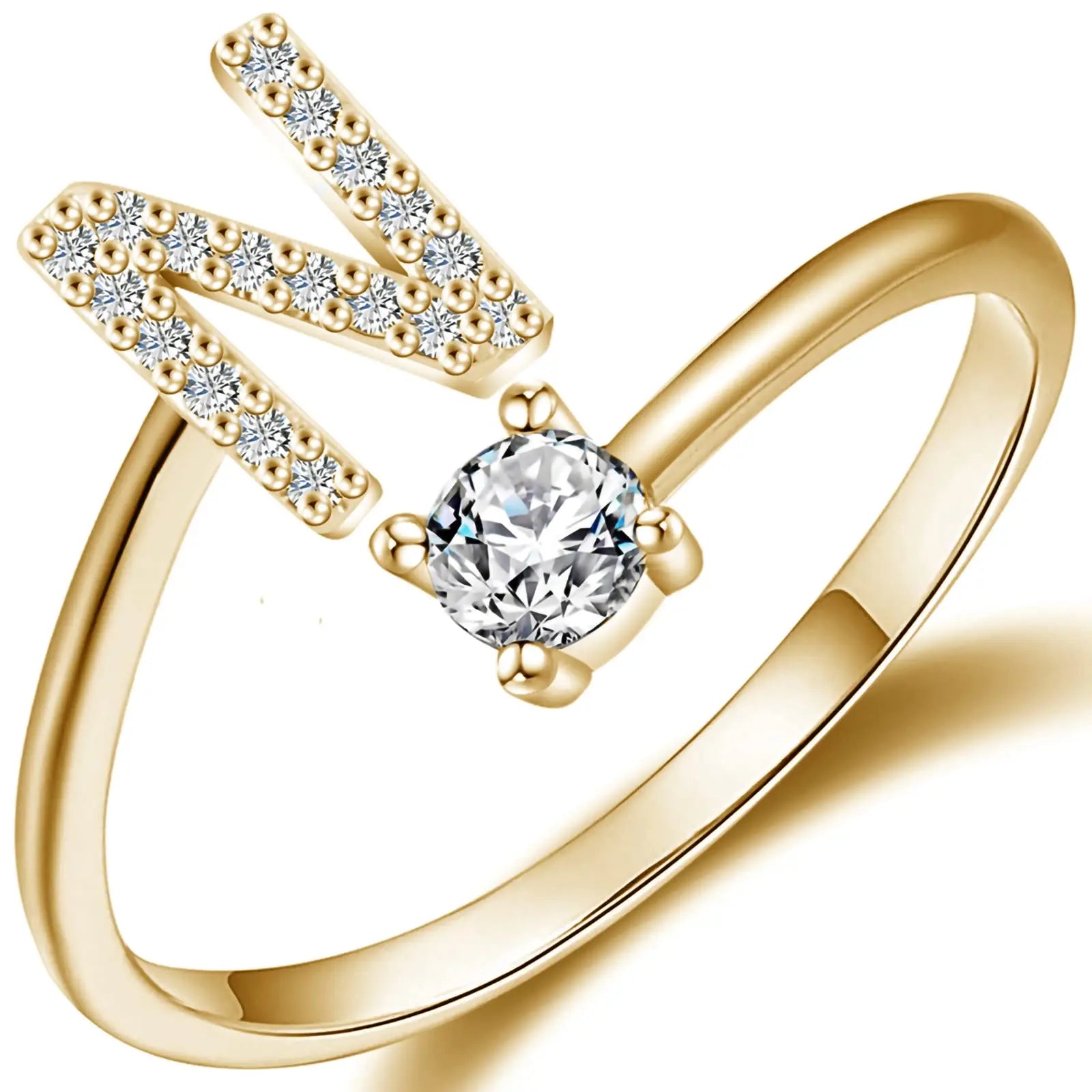 Initial Letter Ring for Women Girls Gold Stackable Alphabet Rings with Initial Adjustable Crystal Inlaid Initial Rings