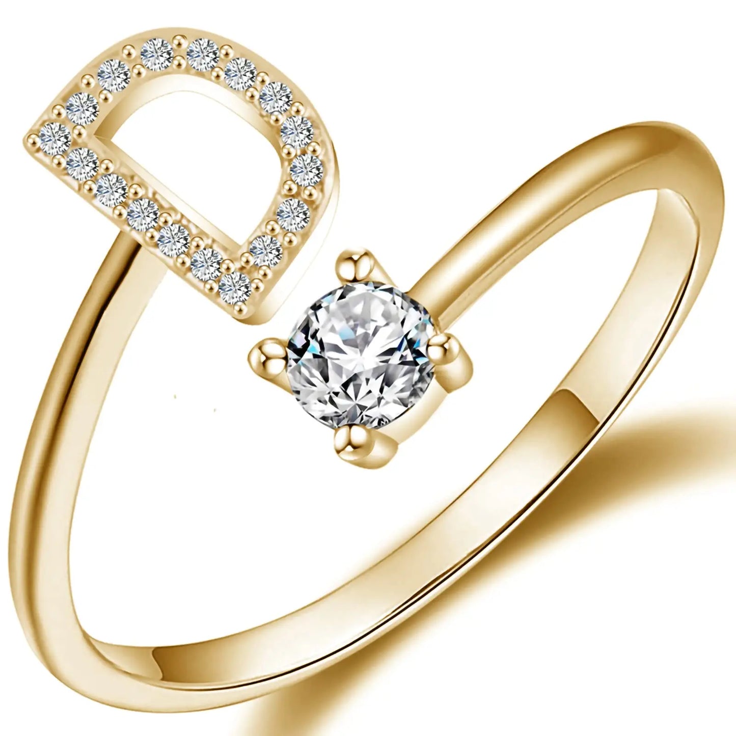 Initial Letter Ring for Women Girls Gold Stackable Alphabet Rings with Initial Adjustable Crystal Inlaid Initial Rings