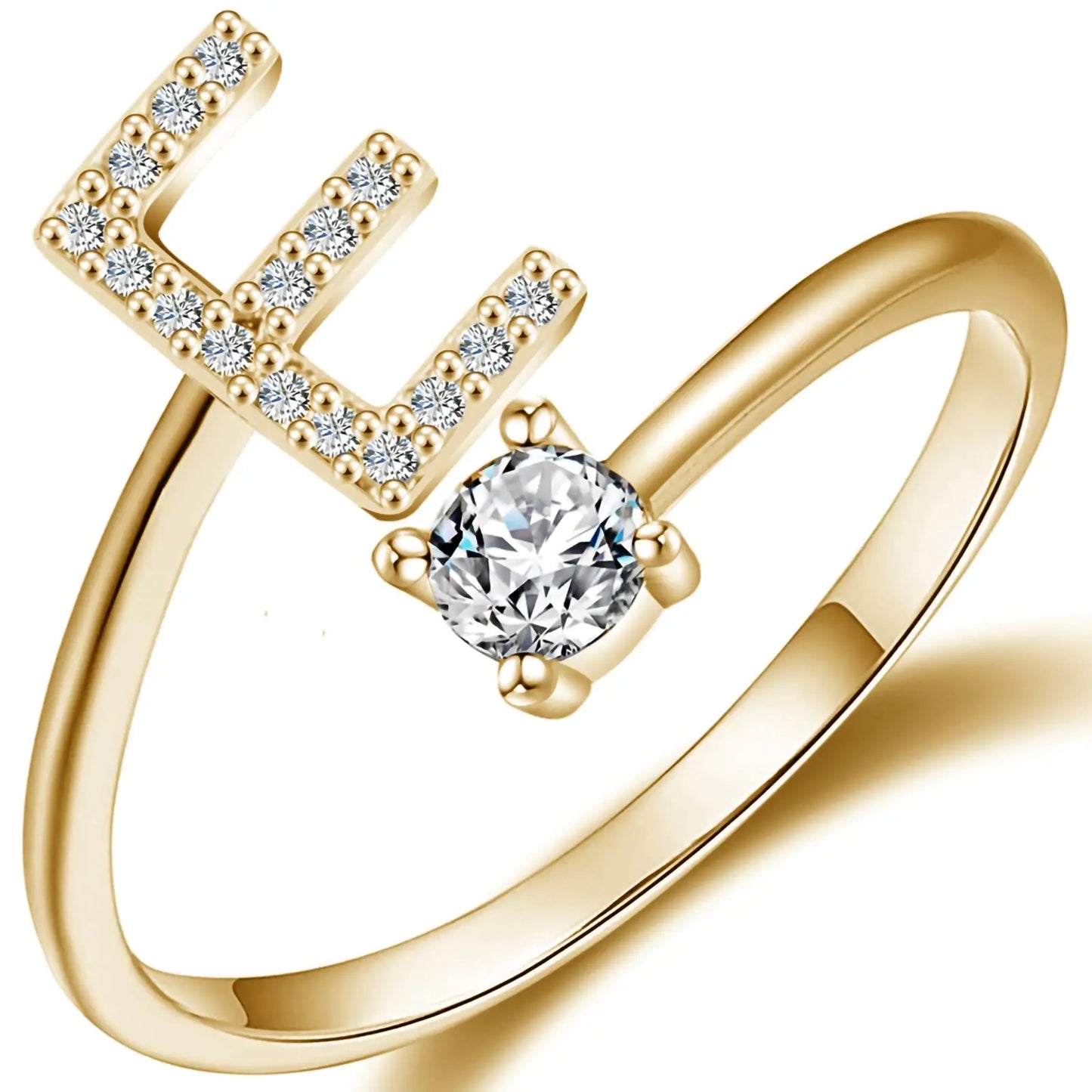Initial Letter Ring for Women Girls Gold Stackable Alphabet Rings with Initial Adjustable Crystal Inlaid Initial Rings